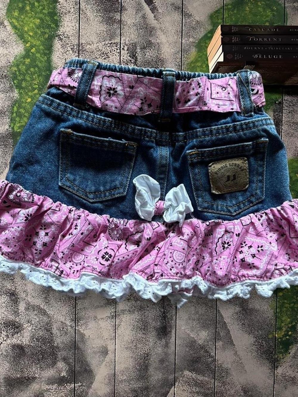 Toddler Denim Skirt with Pink Bandana Ruffle and Bow